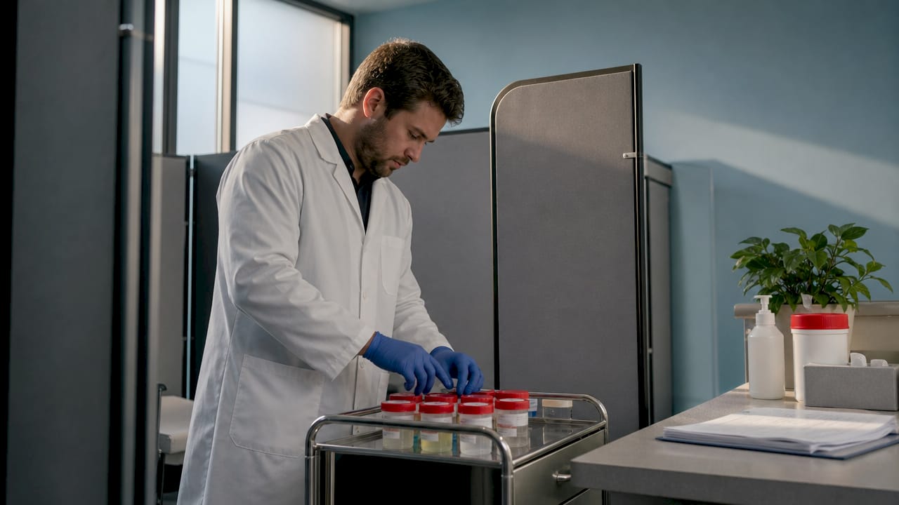 Lab technician handling drug test specimens securely
