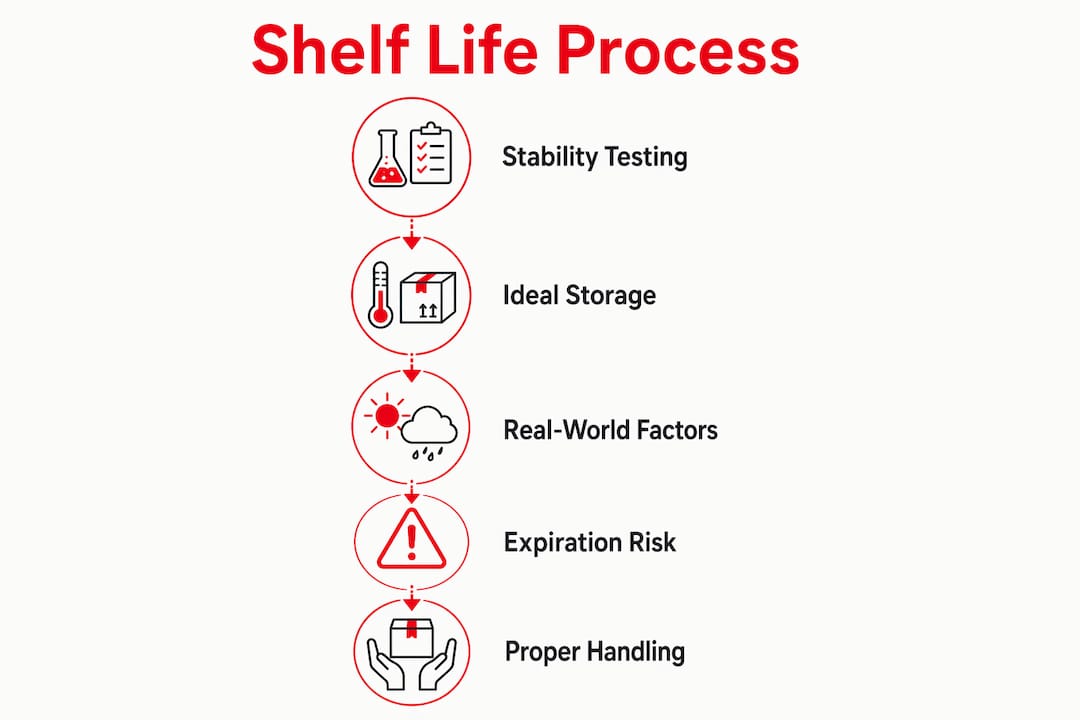 Infographic illustrating drug test shelf life stages
