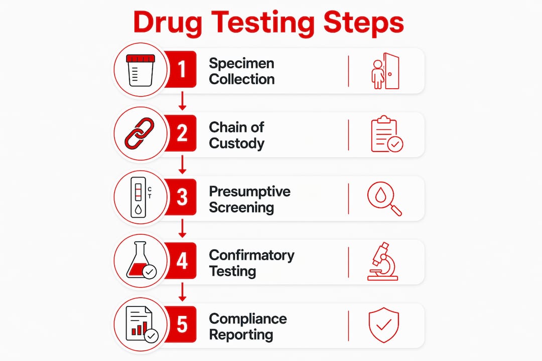 Infographic showing drug testing procedure steps