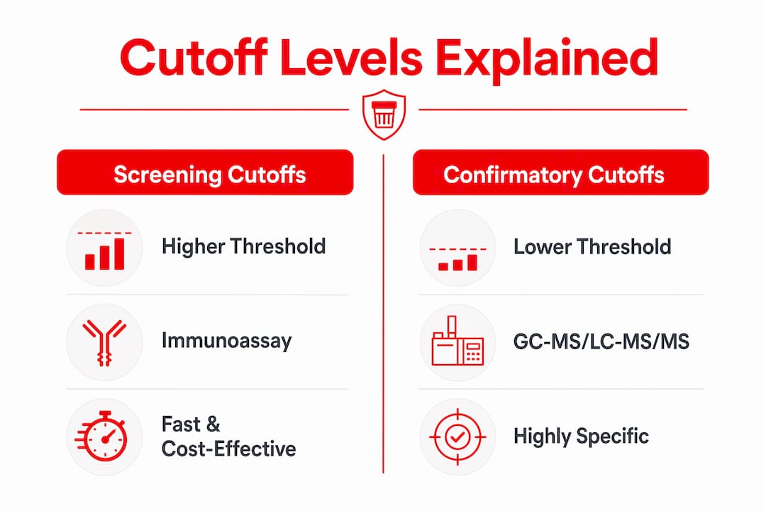 Infographic comparing screening and confirmatory cutoffs