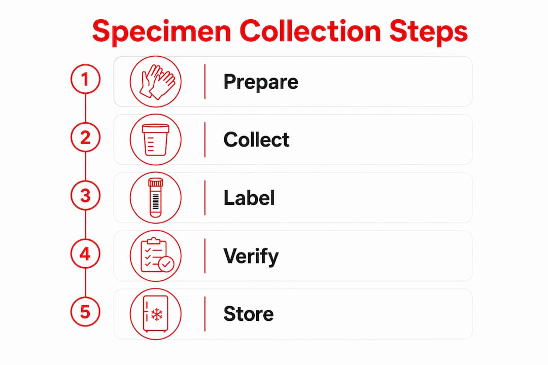 Infographic listing five step drug specimen collection process