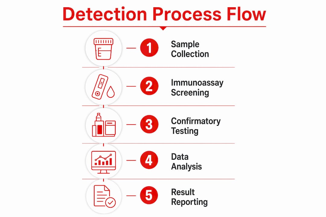 Infographic illustrating drug metabolite detection steps