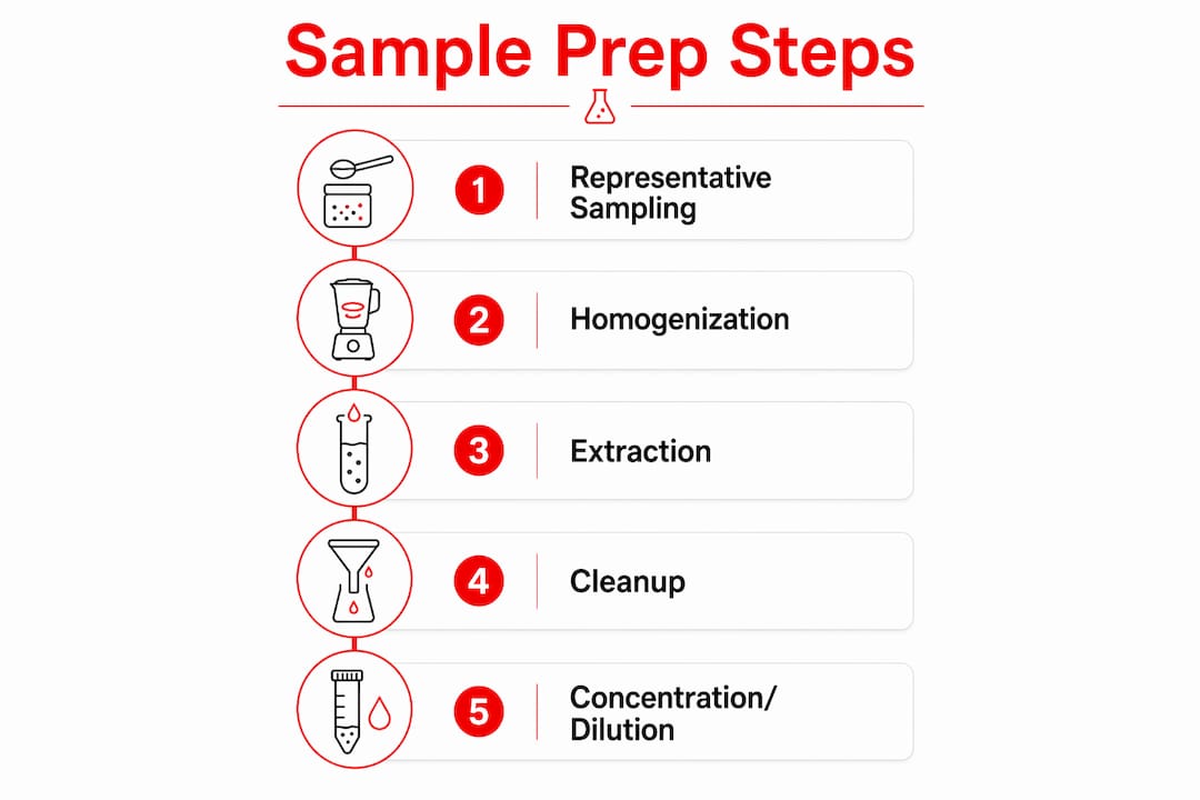 Infographic illustrating five steps in test sample preparation