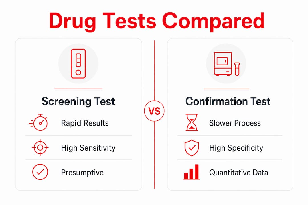Infographic comparing screening and confirmation drug tests