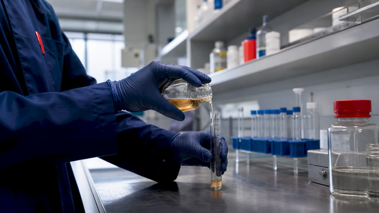 Hands holding vial for drug metabolite analysis