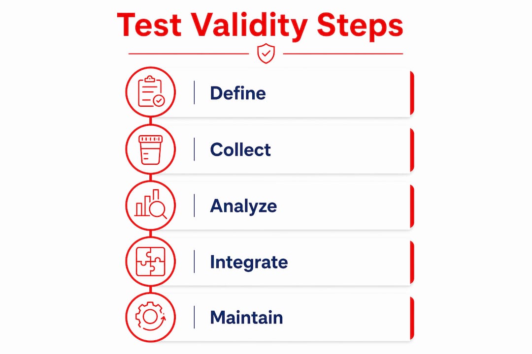 Infographic showing steps to establish test validity