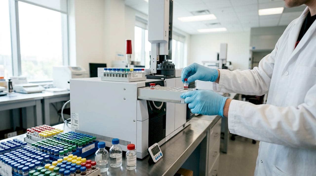 Hands operating GC-MS drug confirmation device