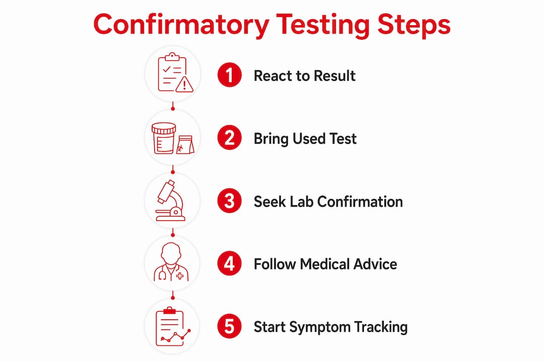 Infographic illustrating steps to confirm a positive test result