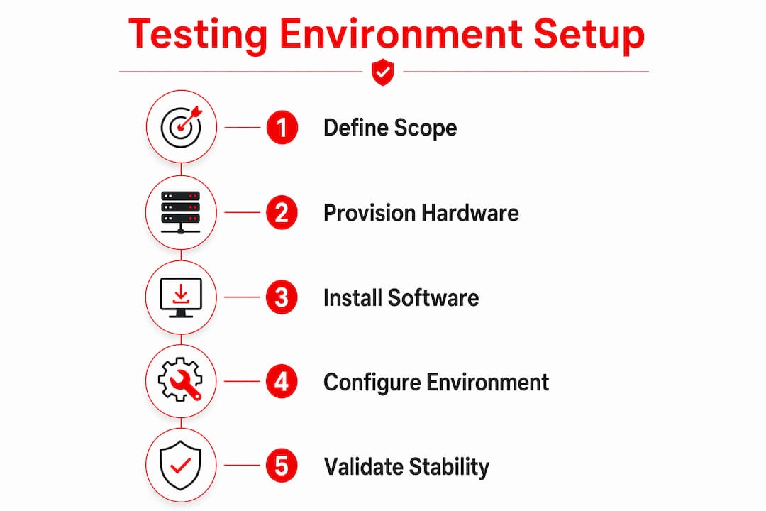 Infographic showing drug testing environment setup steps
