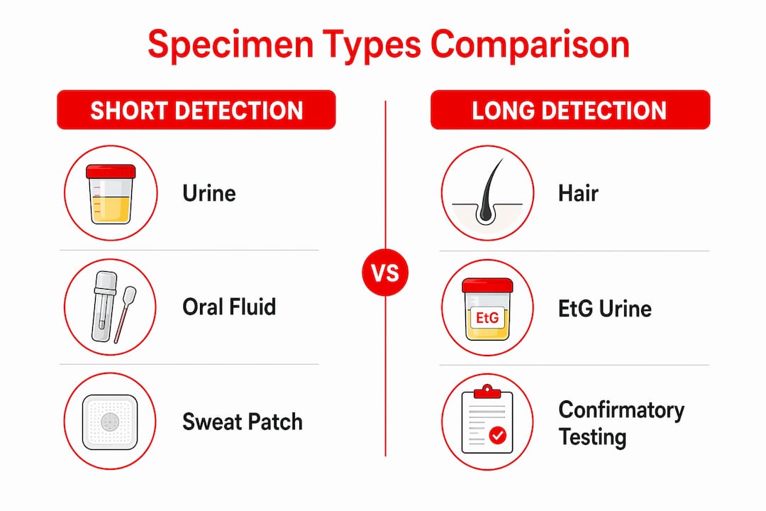 Infographic comparing drug test specimen types with detection windows