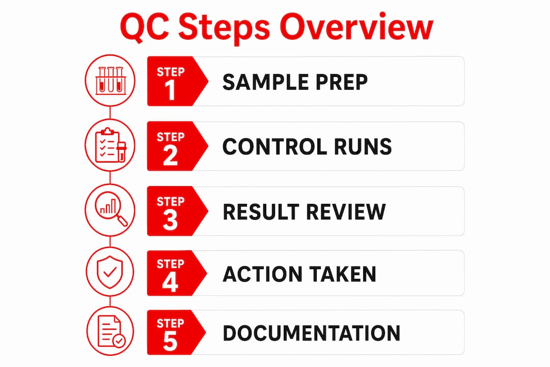Infographic outlining QC process steps in labs