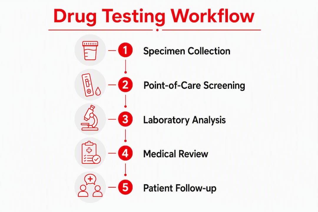 Infographic outlining drug testing workflow stages