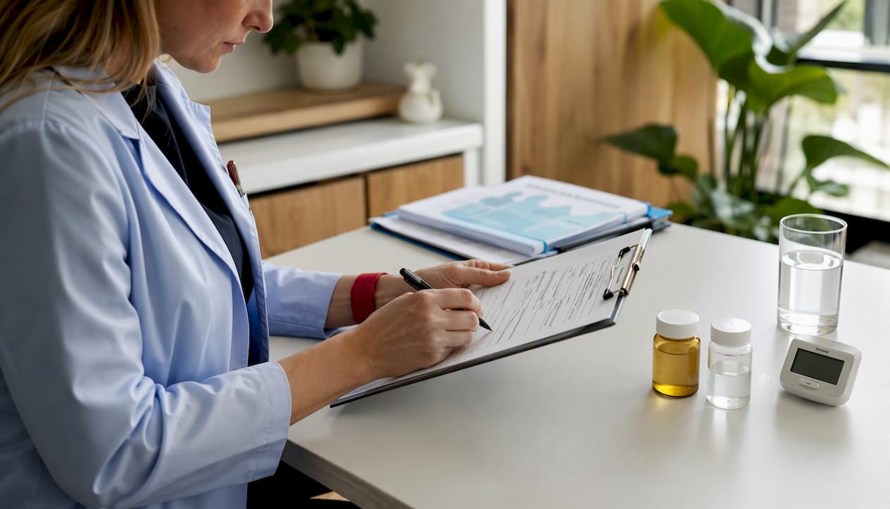 Medical professional reviewing kratom test factors