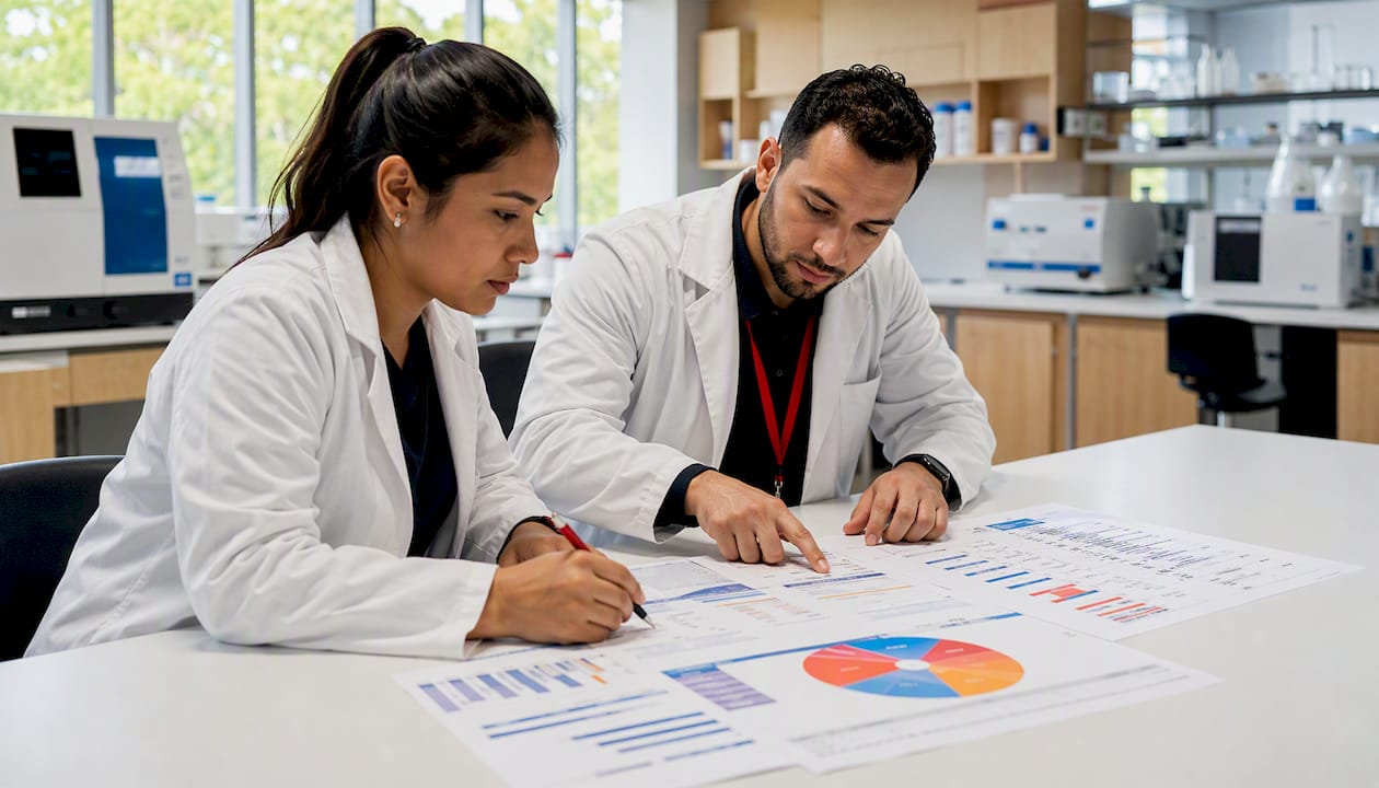 Lab team reviewing quality data