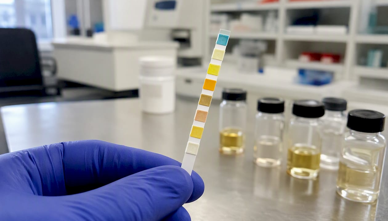 Urine dip test strip with reagent colors