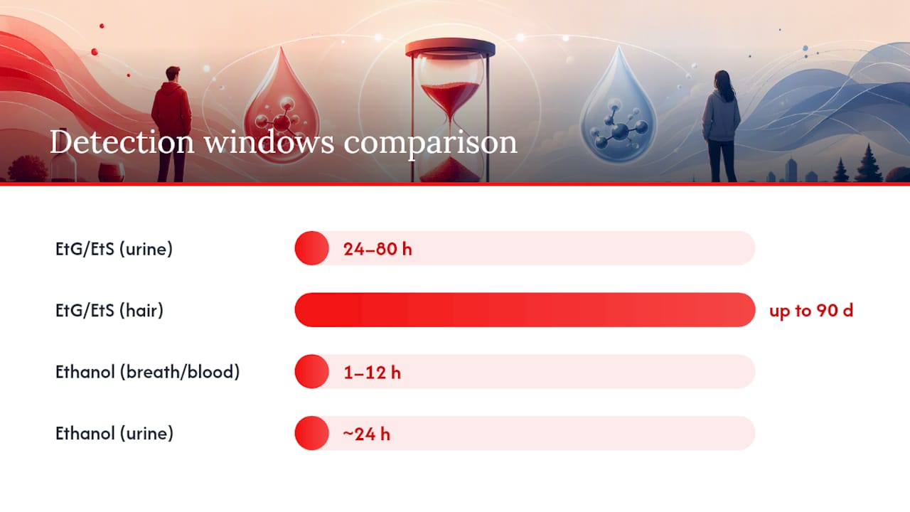 Diagram comparing detection windows of EtG, EtS and ethanol tests