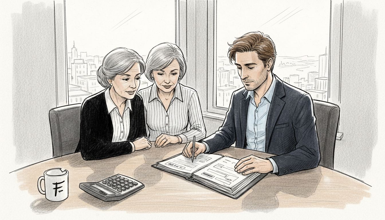 Financial adviser meeting with clients in office