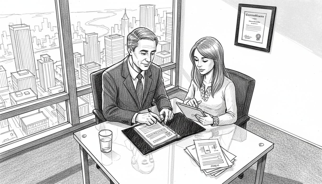 Financial adviser and client meeting in office