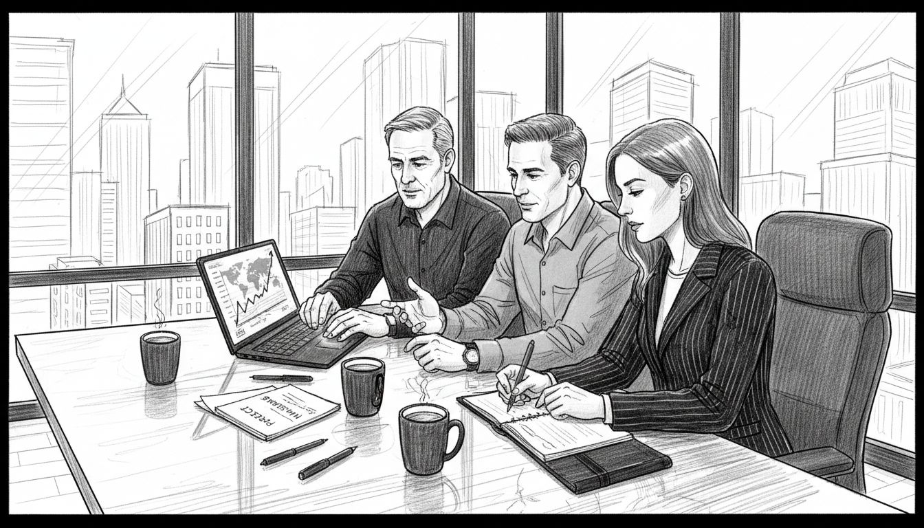 Team of financial advisers in international office