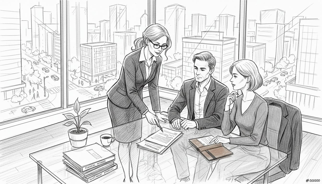 Financial adviser meeting clients in airy office