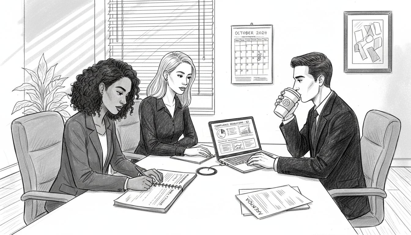 Team discussing regulatory compliance in finance