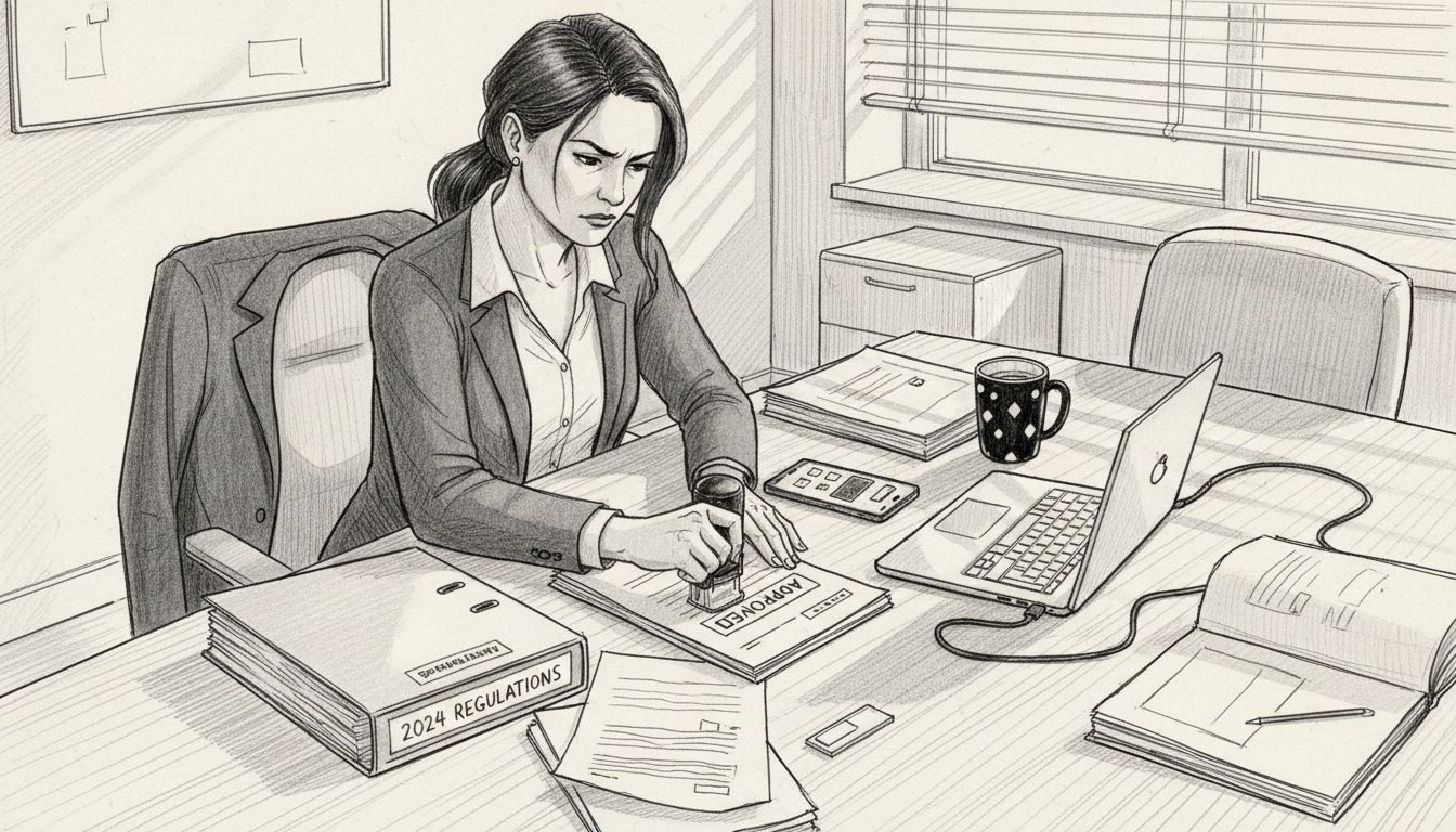 Compliance officer reviewing financial paperwork