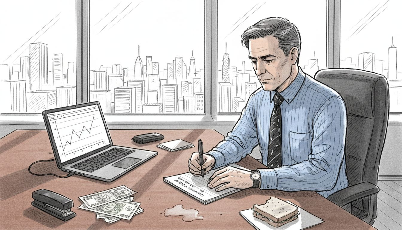 Financial adviser at desk with global paperwork