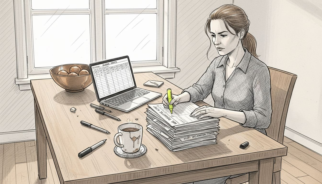 Reviewing international asset documents at home