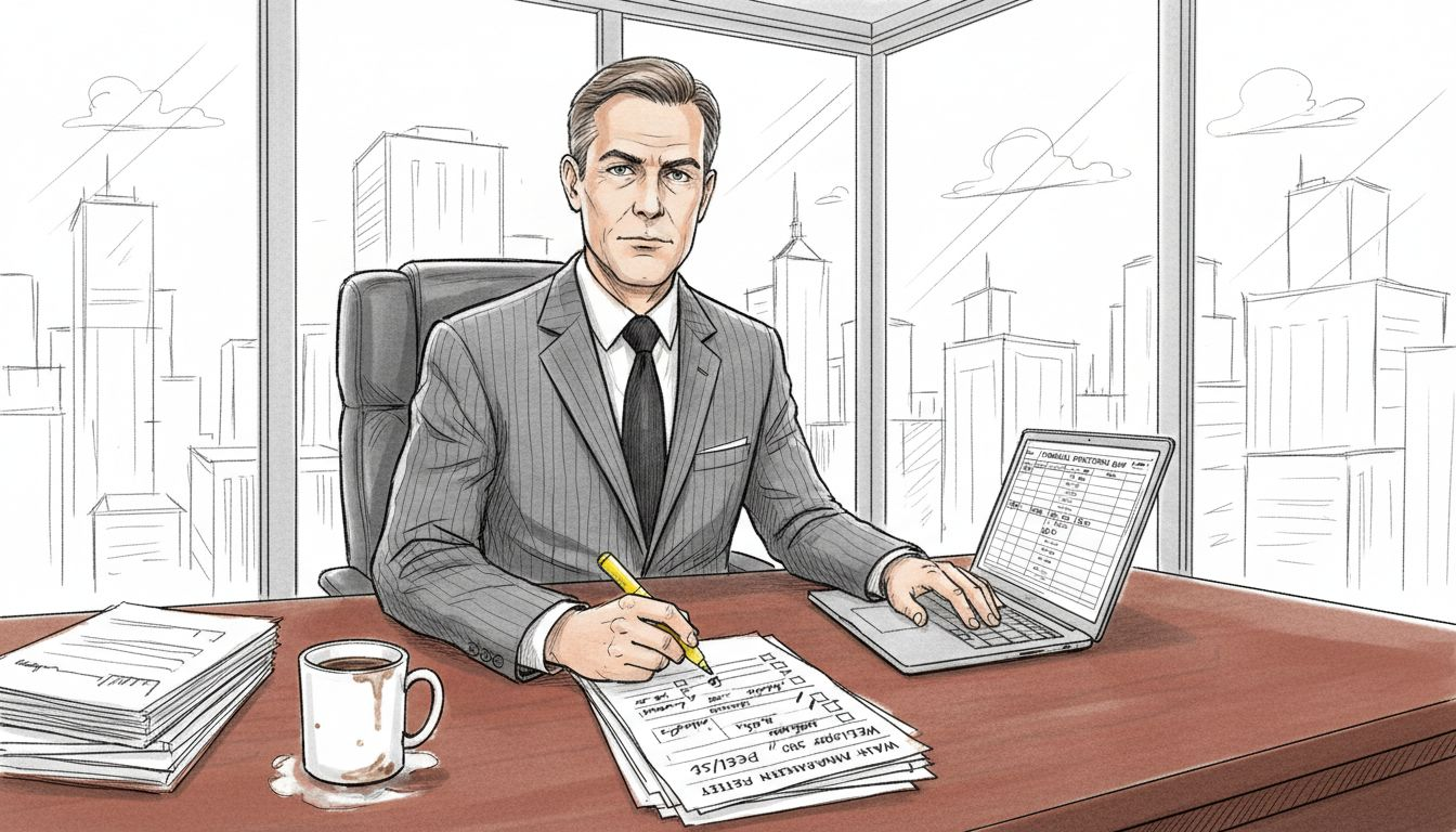 Executive reviewing wealth management checklist in office