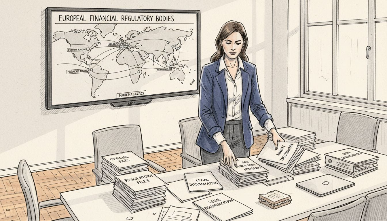 Compliance manager reviewing cross-border regulations