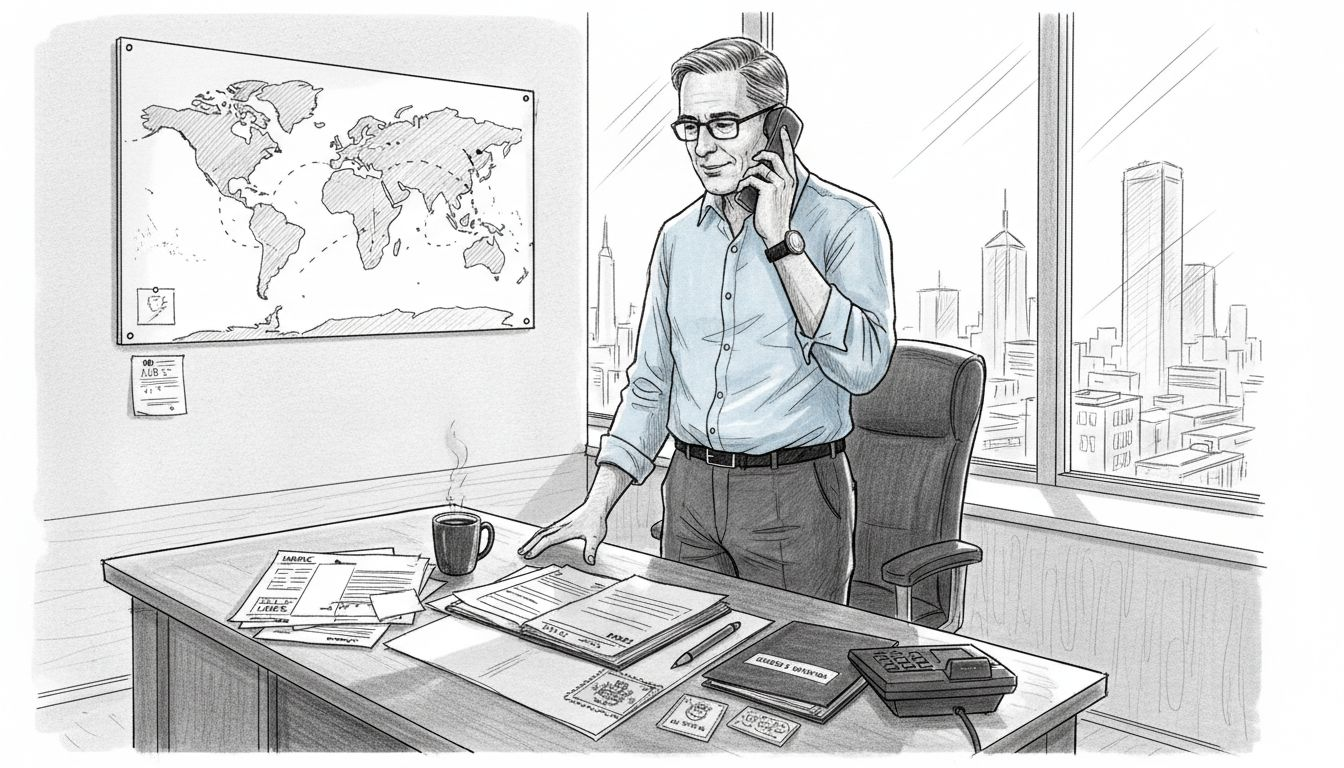 Financial adviser in city office with paperwork