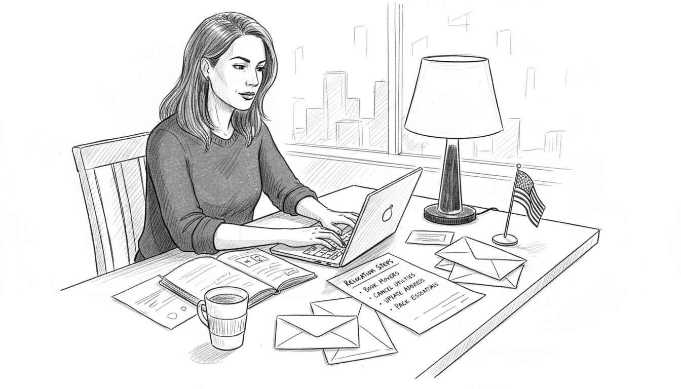 Woman preparing cross-border relocation documents