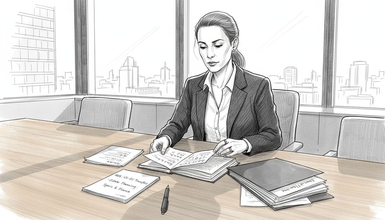 Financial adviser handling cross-border paperwork