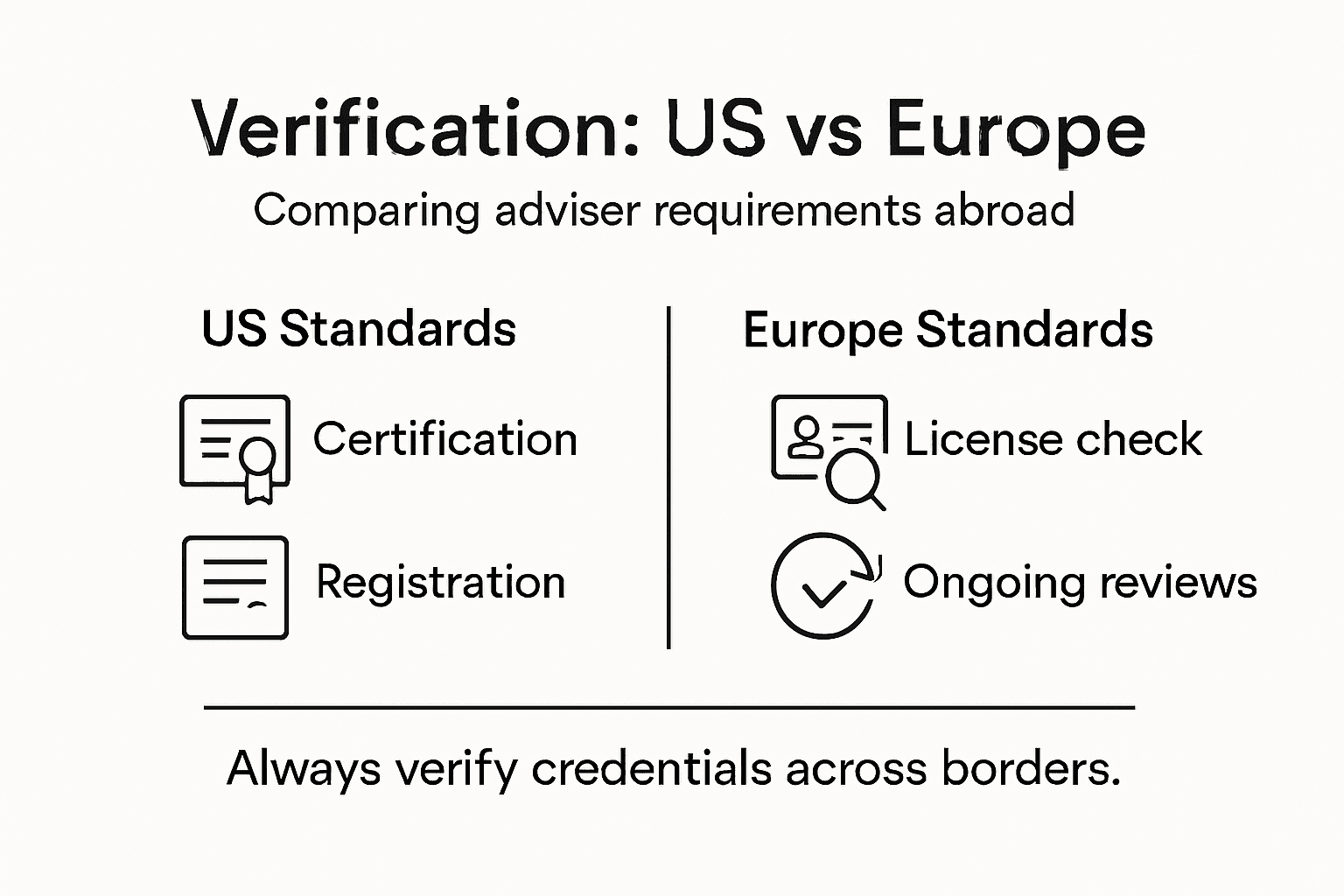 Infographic comparing US and Europe adviser verification