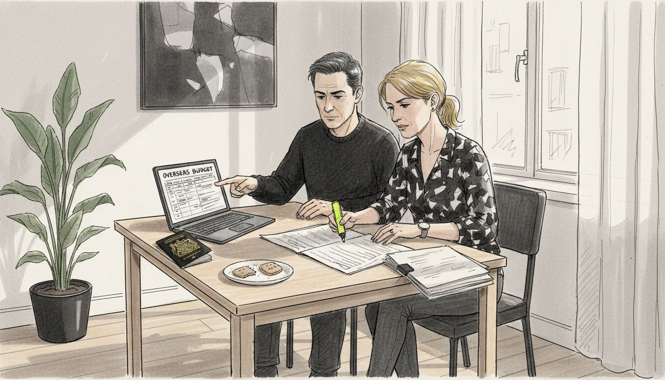 Expat couple reviewing cross-border finances