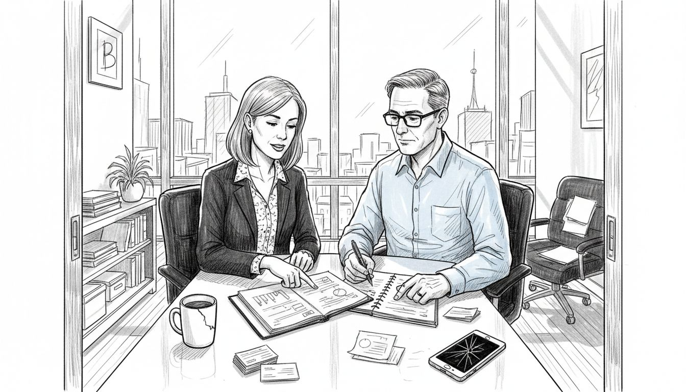 Expat meeting financial adviser in city office