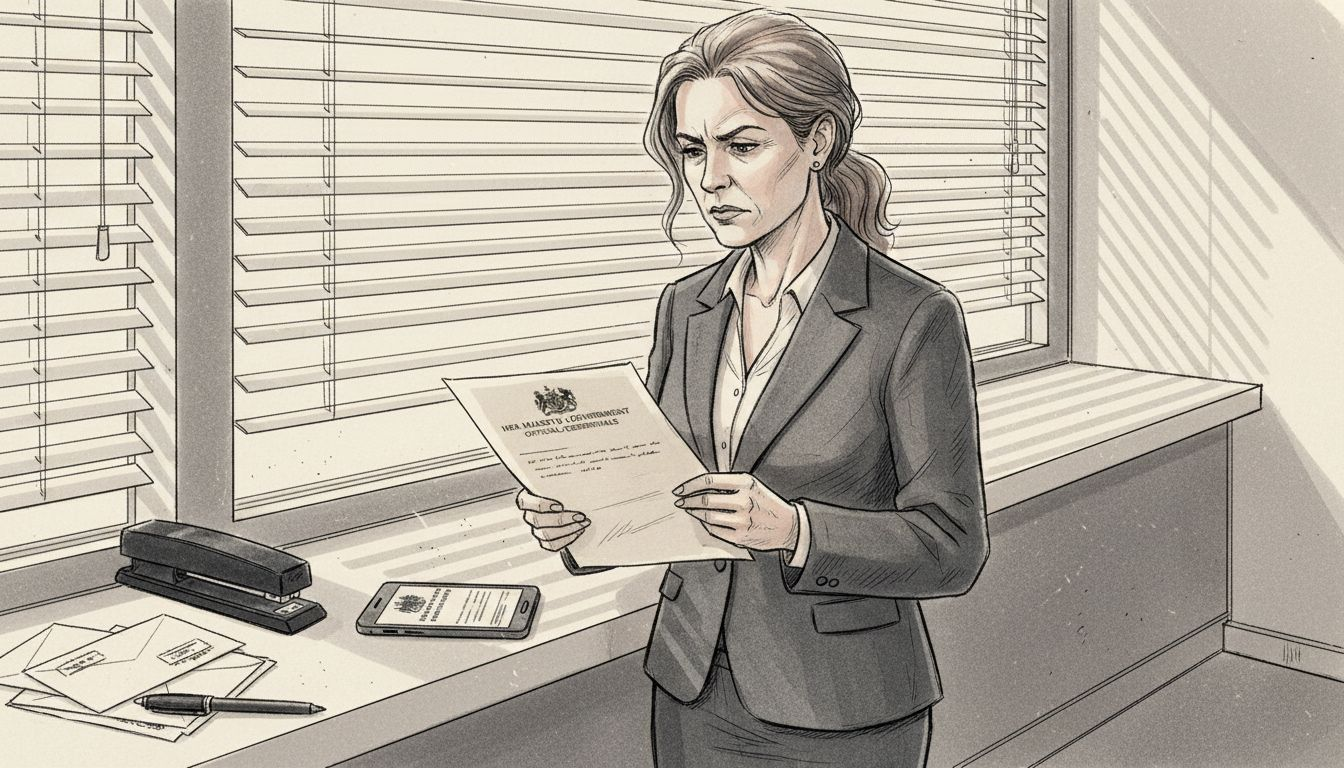 Woman reviews adviser credentials by window