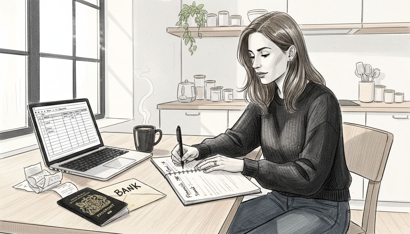 Expat woman documenting financial goals