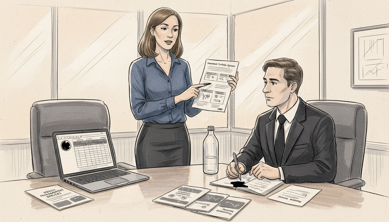 Adviser reviewing product options with client