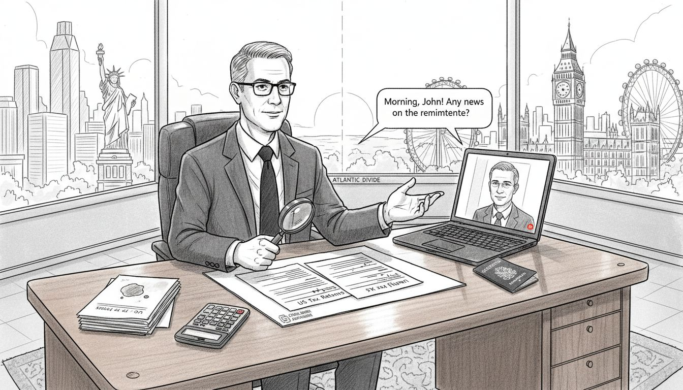 Tax advisor reviews documents in corner office