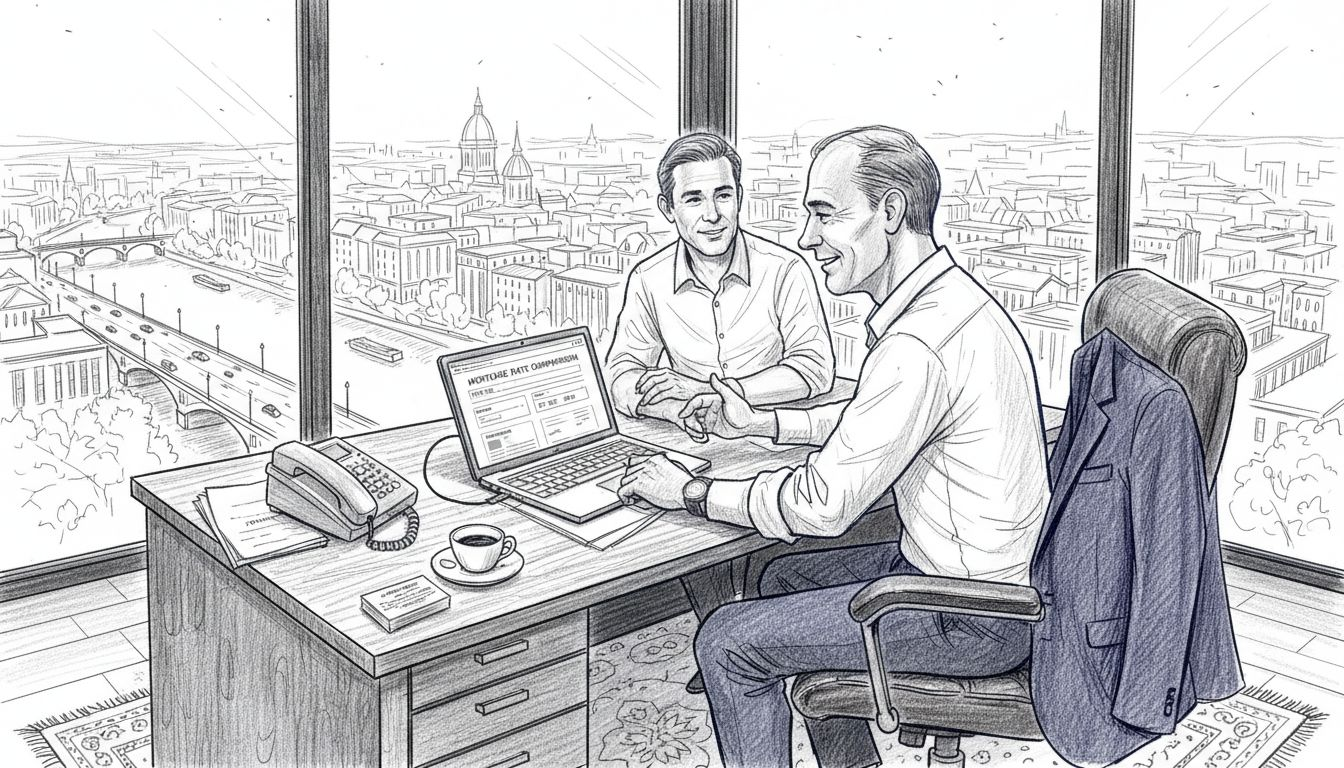 Mortgage broker advising client in European office