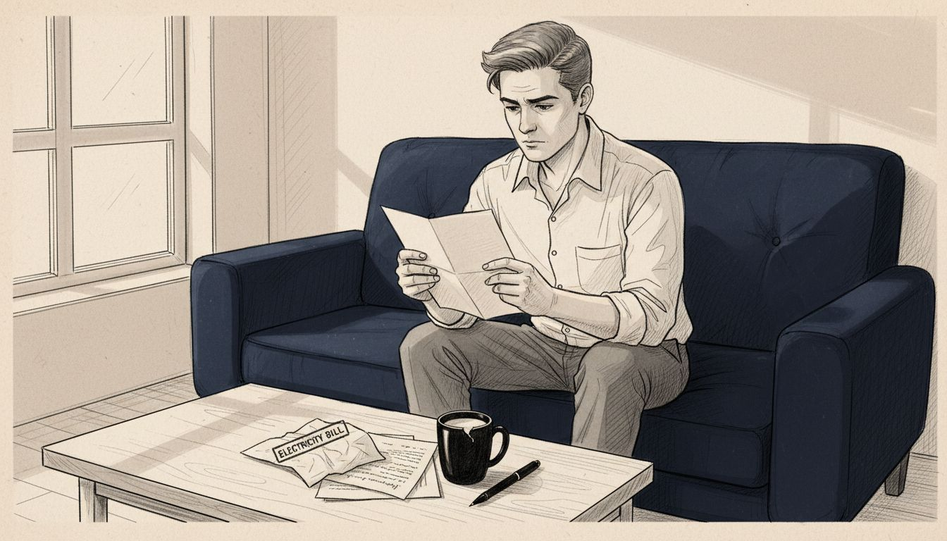 Person reading financial testimonial at home