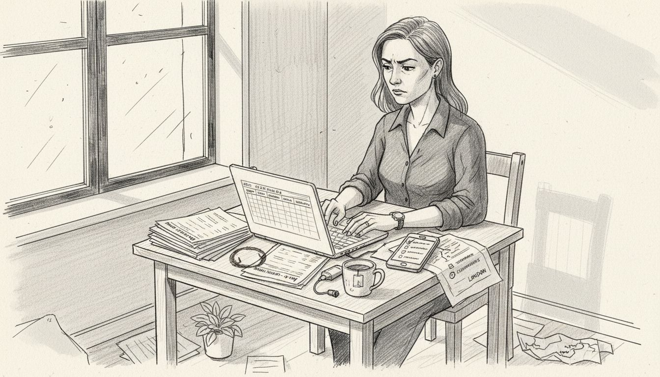 Expat sorting financial paperwork amid challenges