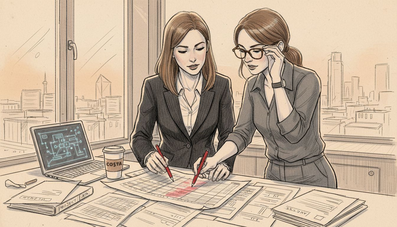 International tax advisors reviewing documents together