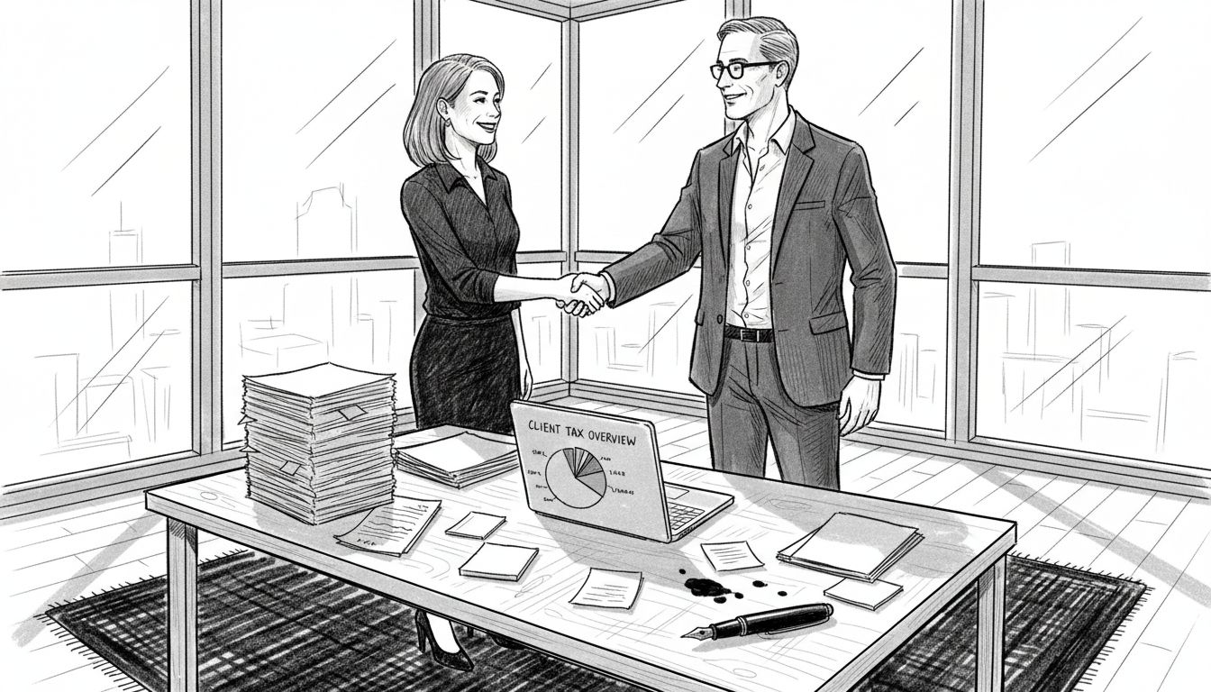 Tax advisor shaking hands in office meeting