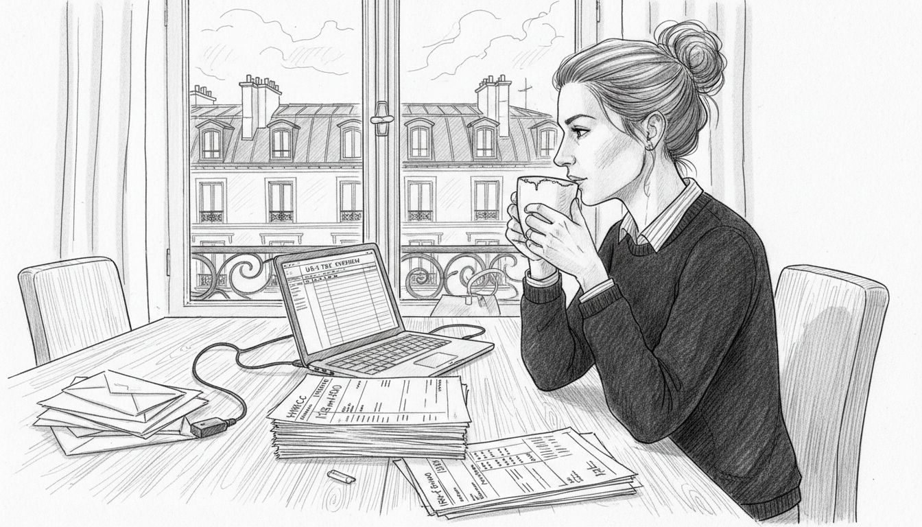 Woman reviewing international tax documents at desk