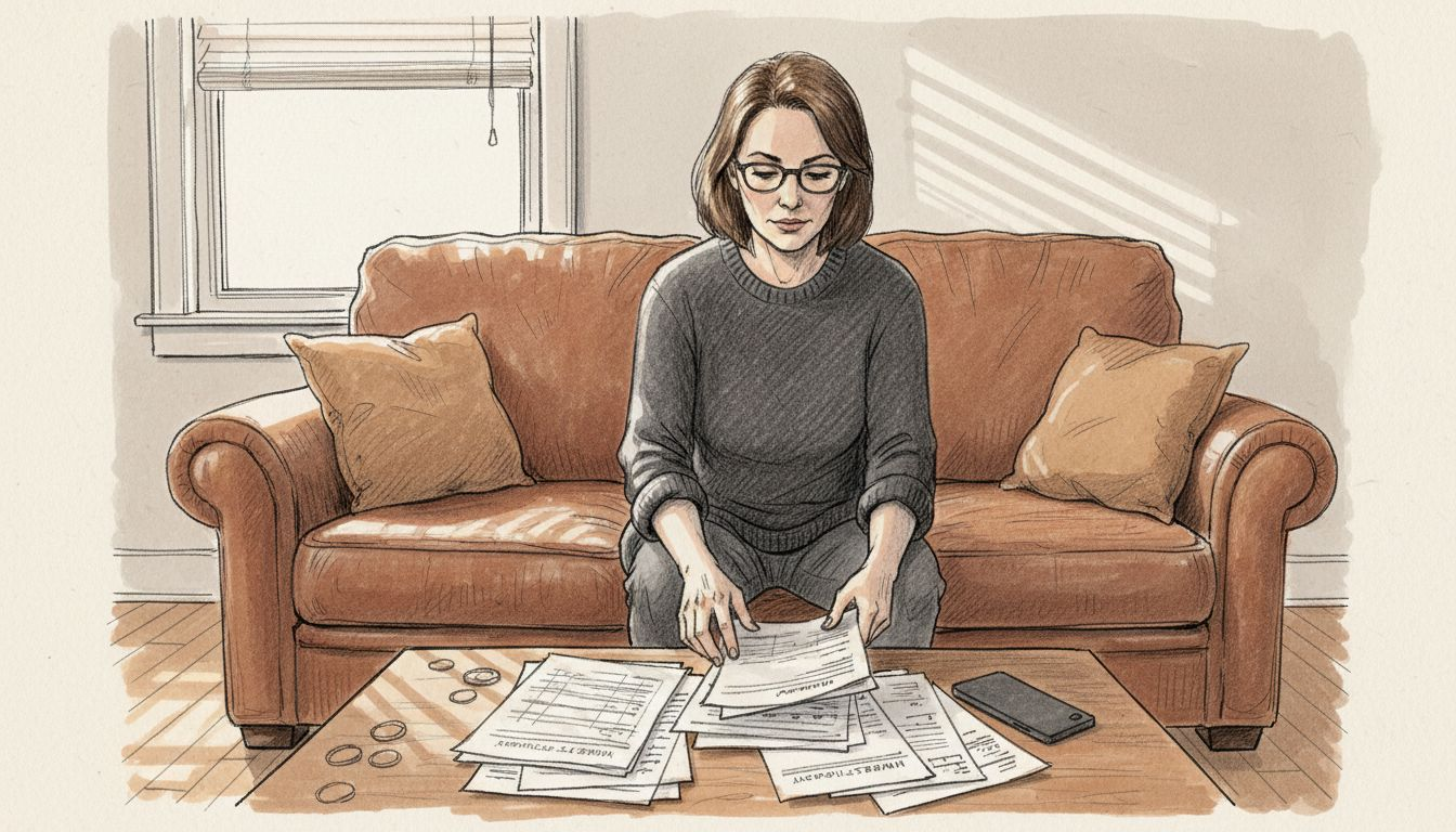 Expat woman reading investment account paperwork