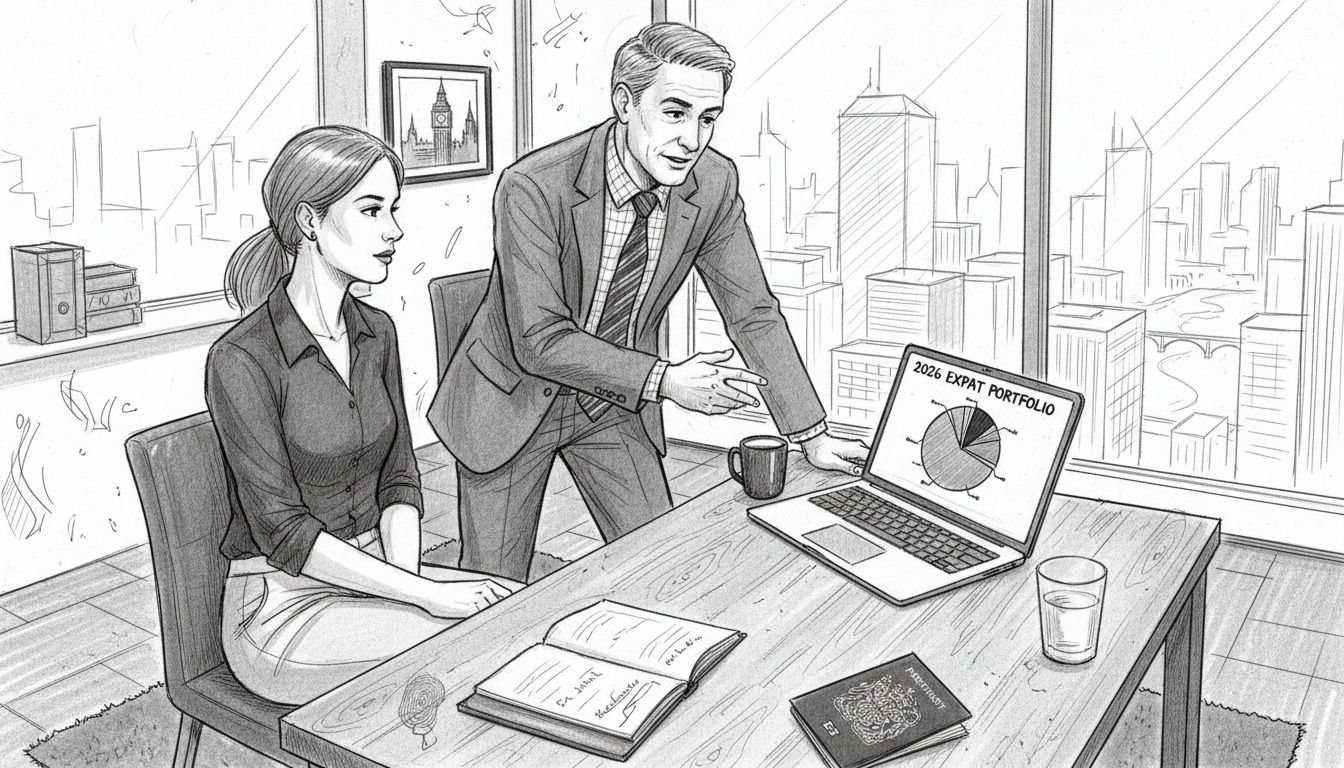 Advisor consulting expat client in office