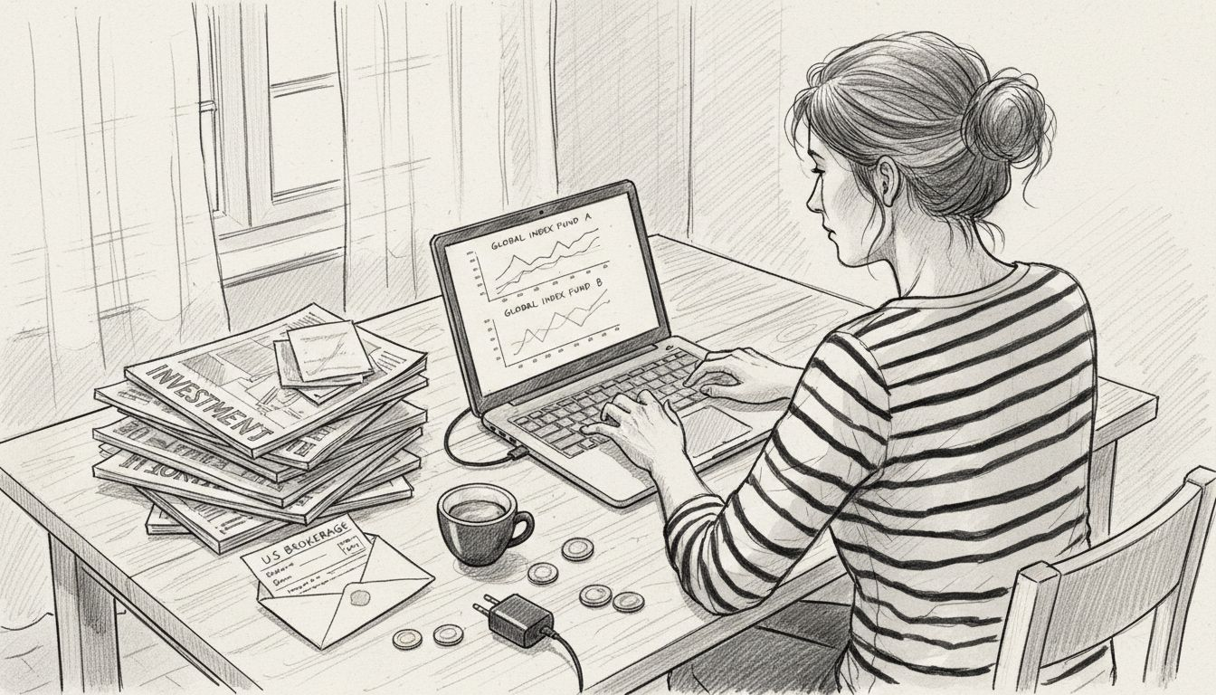 Woman comparing index fund charts at kitchen table