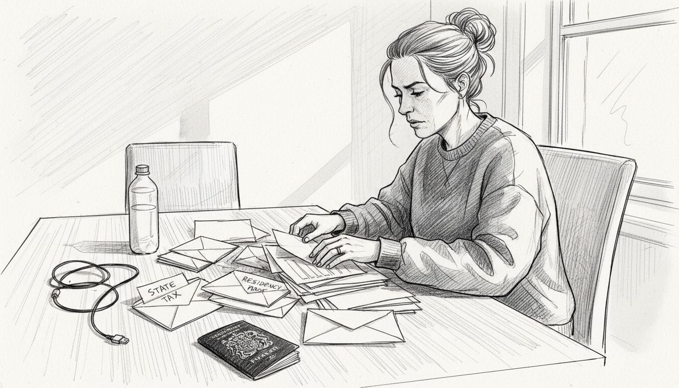Woman sorting residency break tax paperwork